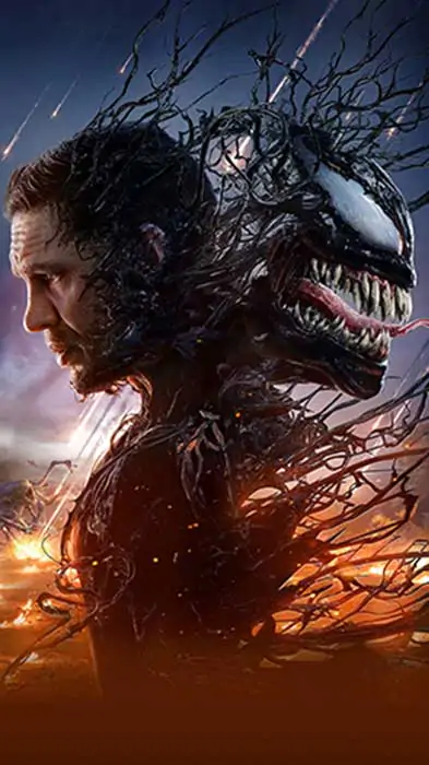 Venom 3 movie poster 4K wallpaper showing Eddie Brock and symbiote against dramatic sunset sky - free HD Marvel download