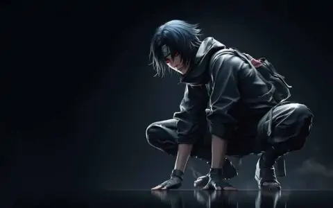 Itachi Uchiha wallpaper 4k seated on dark withe sharingan red eyes HD background free download for Pc & mobile