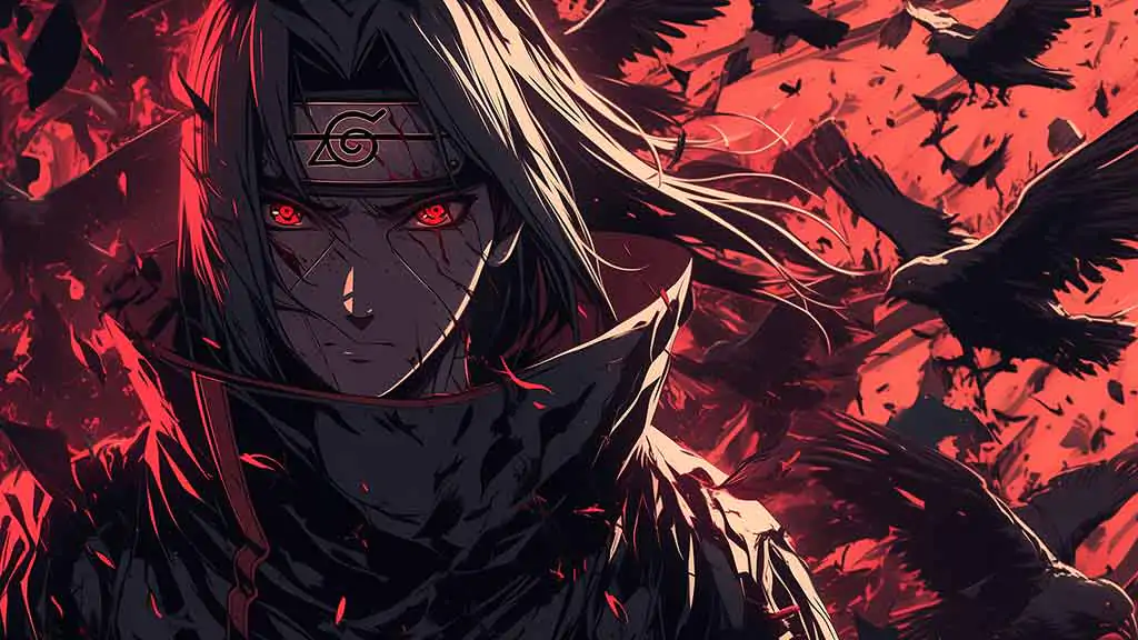 Itachi Uchiha avecdes Corbeaux Fond d'écran 4K | Arrière-plan Ultra HD Gratuit à Télécharger pour PC et Mobile