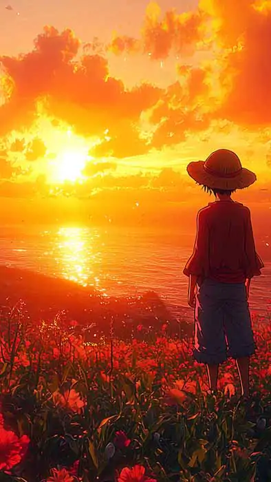 Fond d'écran Luffy au coucher de soleil 4K - Téléchargement gratuit de fond d'écran HD One Piece Anime pour ordinateur de bureau et mobile