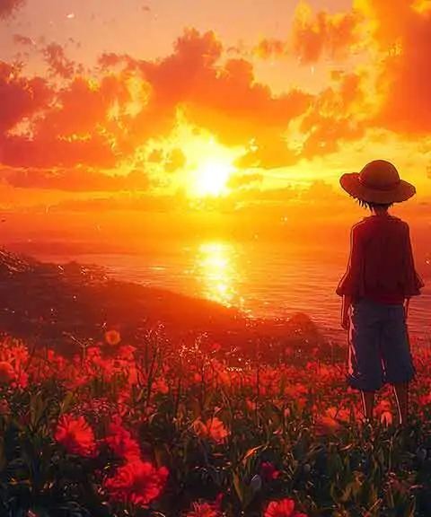 Luffy Sunset Wallpaper 4K - One Piece Anime HD Background Free Download for desktop and mobile