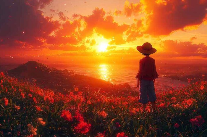 Fond d'écran Luffy au coucher de soleil 4K - Téléchargement gratuit de fond d'écran HD One Piece Anime pour ordinateur de bureau et mobile