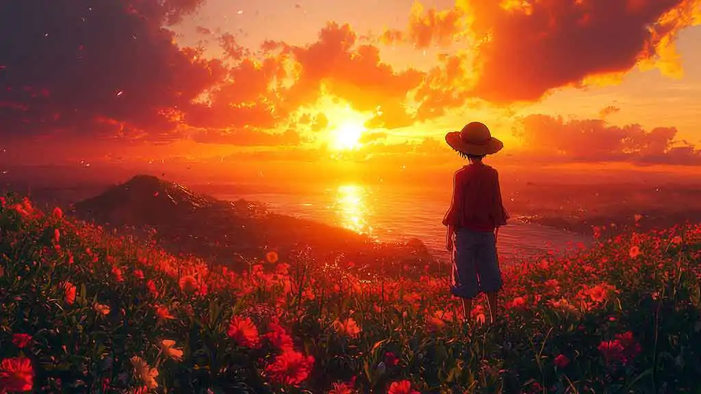 Fond d'écran Luffy au coucher de soleil 4K - Téléchargement gratuit de fond d'écran HD One Piece Anime pour ordinateur de bureau et mobile