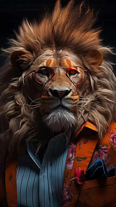 Fond d'écran Lion en Costume 4K - Arrière-plan HD Animal Téléchargement Gratuit