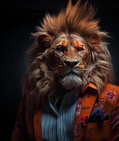 Fond d'écran Lion en Costume 4K - Arrière-plan HD Animal Téléchargement Gratuit