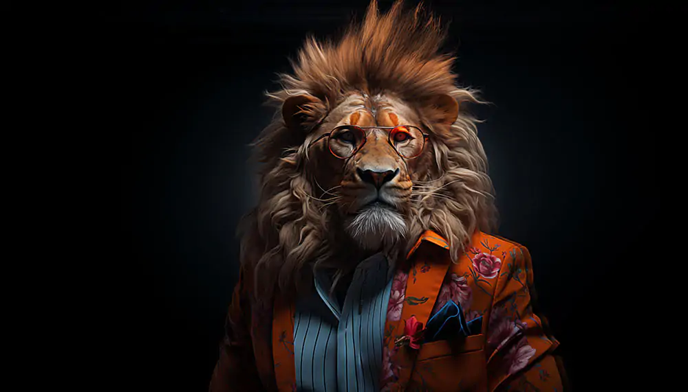 Fond d'écran Lion en Costume 4K - Arrière-plan HD Animal Téléchargement Gratuit