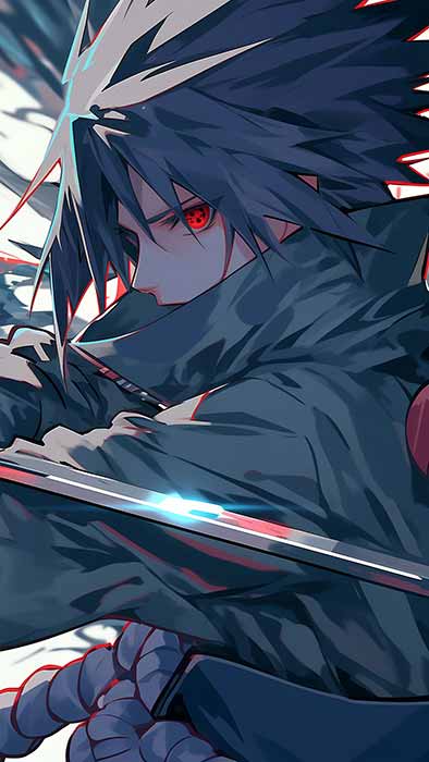Fond d'écran 4K de Uchiha Sasuke avec son épée katana Arrière-plan Naruto Ultra HD