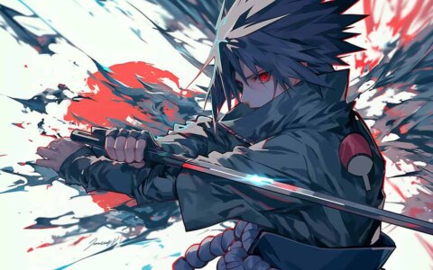 Fond d'écran 4K de Uchiha Sasuke avec son épée katana Arrière-plan Naruto Ultra HD