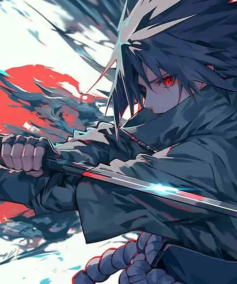 Fond d'écran 4K de Uchiha Sasuke avec son épée katana Arrière-plan Naruto Ultra HD
