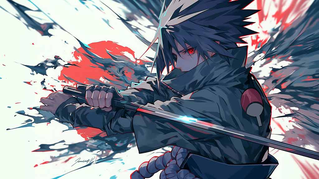 Fond d'écran 4K de Uchiha Sasuke avec son épée katana Arrière-plan Naruto Ultra HD