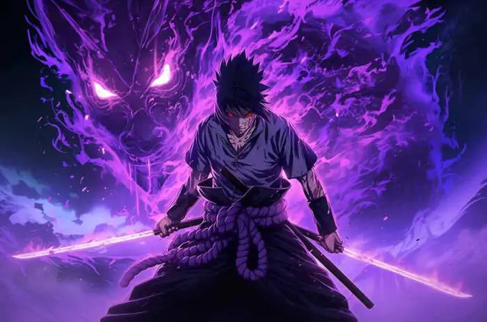 Fond d'écran Uchiha Sasuke avec son Susanoo 4K – Arrière-plan HD gratuit de l'anime Naruto