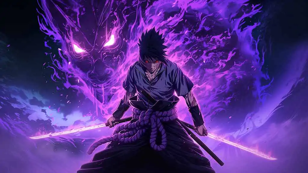 Fond d'écran Uchiha Sasuke avec son Susanoo 4K – Arrière-plan HD gratuit de l'anime Naruto