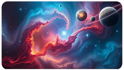 Nébuleuse galactique avec tourbillons de couleurs, étoiles et planètes en arrière-plan, ambiance d'espace profond, ultra-HD, merveille cosmique