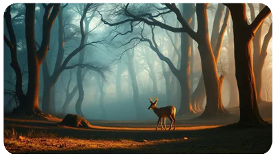 forest-at-dawn-and-beautiful-deer-wallpaper