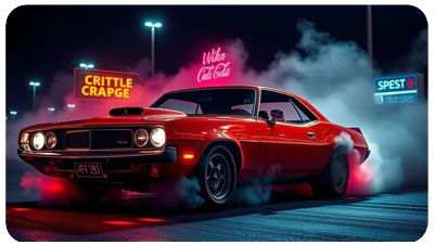 Retro Muscle car in Neon smoke - night drift scene wallpaper