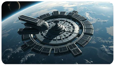 Space-station-orbital-view-Massive-rotating-space-station-against-backdrop-of-Earth,-solar-panels-gleaming-wallpaper