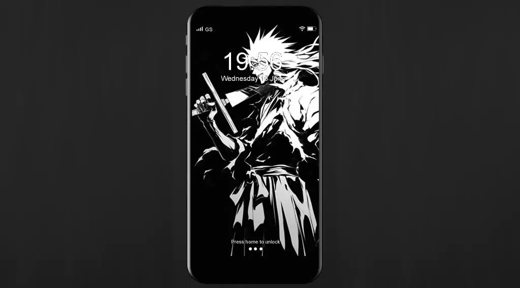 Fond d'écran Anime Bleach Ichigo noir & blanc 4K HD avec design minimaliste monochrome gratuit pour bureau et mobile.