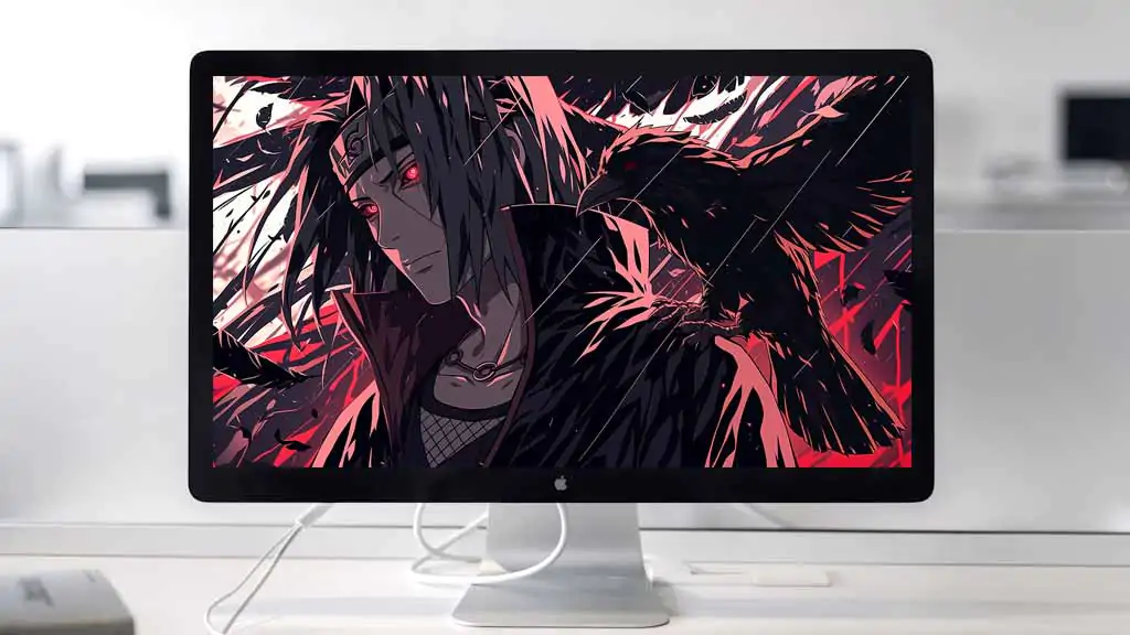 Fond d'écran Itachi Uchiha 4K HD Sharingan et corbeaux Akatsuki Naruto anime pour bureau et mobile gratuit !