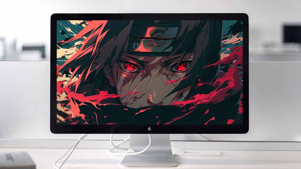 Itachi Uchiha with red Sharingan eyes and Konoha headband Naruto Shippuden anime wallpaper 4k free