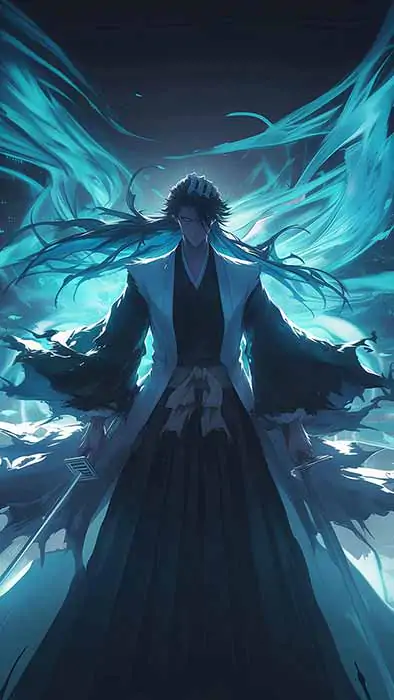 Bleach Kuchiki Byakuya 4K wallpaper with Senbonzakura blue dark atmospheric anime HD background Free Download PC and mobile