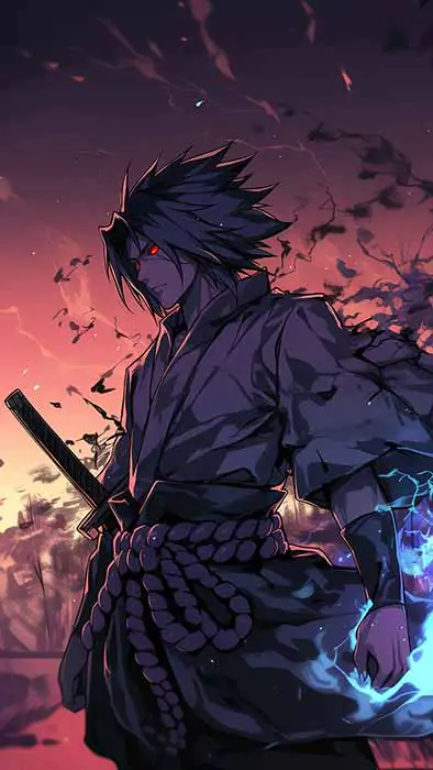 Naruto Sasuke Uchiha 4K wallpaper with Chidori lightning and red Sharingan eyes Naruto anime HD background for desktop and mobile