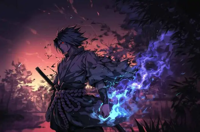 Fond d'écran Sasuke Uchiha 4K HD Chidori jutsu et Sharingan gratuit anime Naruto pour Pc de bureau et mobile