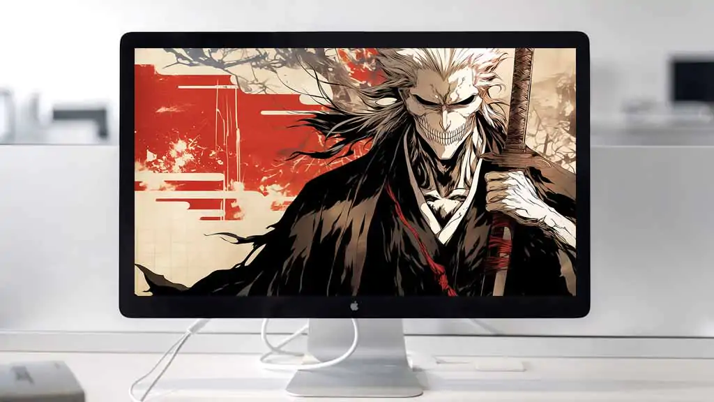Ichigo Bleach masque Hollow 4K HD fond d'écran avec crâne shinigami et épée zanpakuto anime pour pc et mobile.