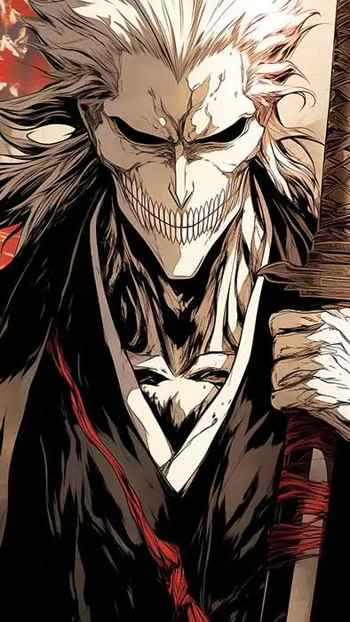 Ichigo Bleach masque Hollow 4K HD fond d'écran avec crâne shinigami et épée zanpakuto anime pour pc et mobile.