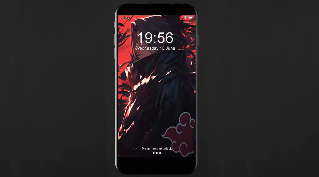 Itachi Uchiha wallpaper 4K HD featuring Akatsuki cloak with red cloud symbol and dramatic red and black artistic Naruto anime background for desktop and mobile