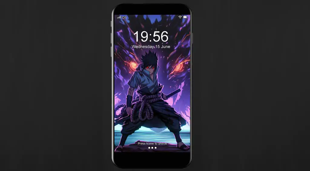 Sasuke Uchiha standing in a powerful battle stance with his fully awakened purple Susanoo rising behind him, glowing Rinnegan eyes piercing through the dark chakra energy, 4K HD Naruto Shippuden anime wallpaper free download