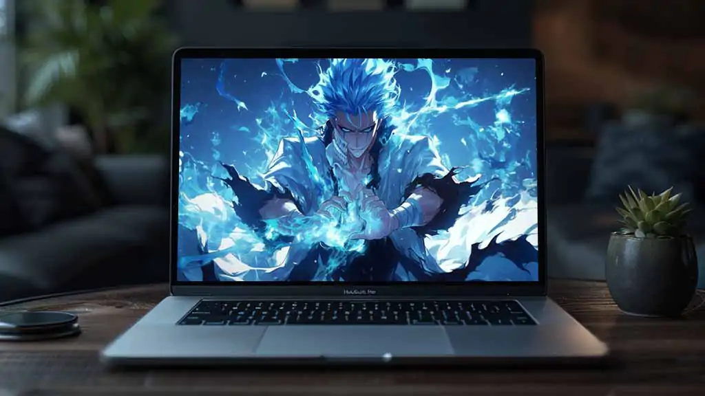 Grimmjow Jaegerjaquez charging Gran Ray Cero with intense blue spiritual energy, Bleach anime 4K wallpaper