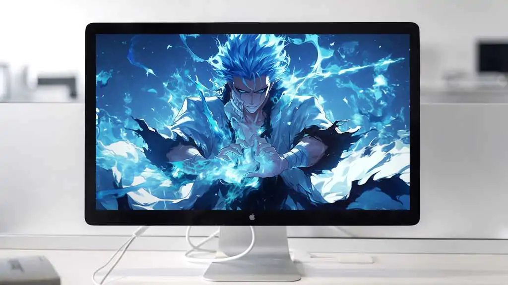 Grimmjow Jaegerjaquez charging Gran Ray Cero with intense blue spiritual energy, Bleach anime 4K wallpaper