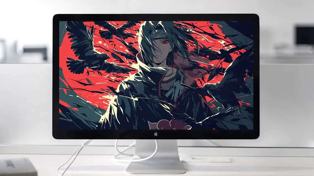 Itachi Uchiha red moon crow 4K wallpaper, Akatsuki cloak Sharingan red eyes ravens dark anime art Naruto Shippuden free Download background for desktop & mobile phone