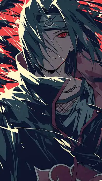 Itachi Uchiha red moon crow 4K wallpaper, Akatsuki cloak Sharingan red eyes ravens dark anime art Naruto Shippuden free Download background for desktop & mobile phone