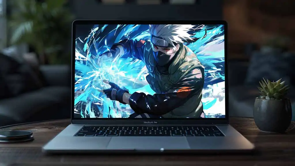 Fond d'écran Kakashi Rasengan 4K le Ninja Copie en action. Art anime Naruto épique avec effets de lumière gratuit pour ordinateur et mobile