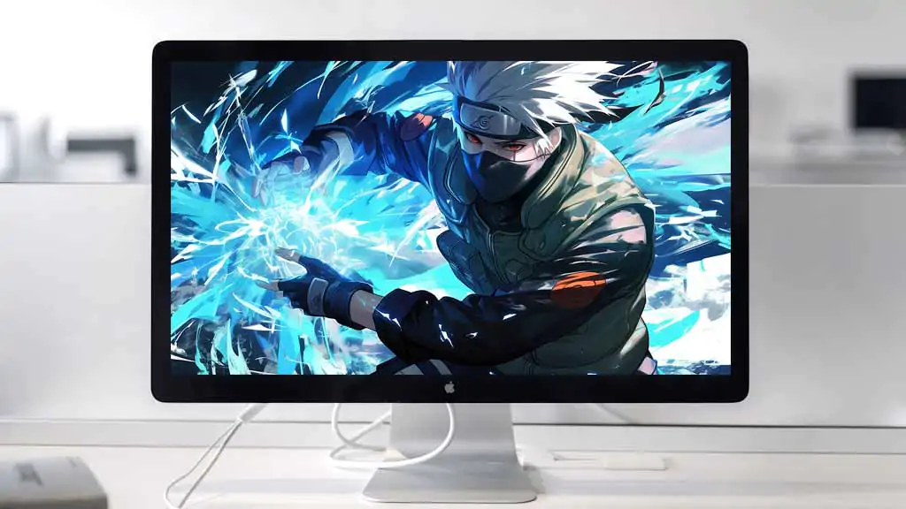 Fond d'écran Kakashi Rasengan 4K le Ninja Copie en action. Art anime Naruto épique avec effets de lumière gratuit pour ordinateur et mobile