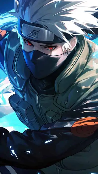 Fond d'écran Kakashi Rasengan 4K le Ninja Copie en action. Art anime Naruto épique avec effets de lumière gratuit pour ordinateur et mobile