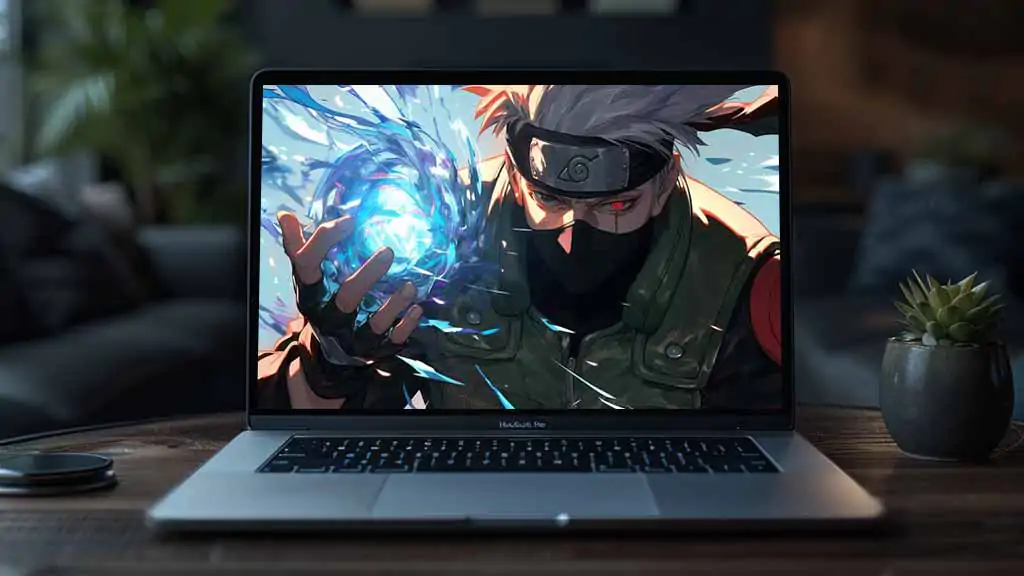 Kakashi Hatake with Sharingan eye forming blue Rasengan chakra sphere, wearing ninja mask and Konoha headband