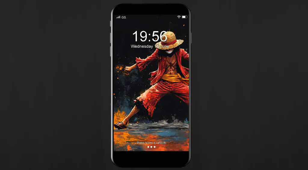 Monkey D. Luffy 4K HD wallpaper – One Piece anime straw hat pirate battle stance with fire and dark background