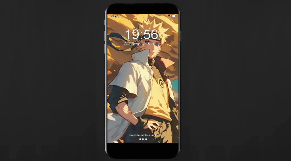 Naruto Uzumaki standing with golden Nine Tails Kurama fox spirit behind him in anime art style wallpaper