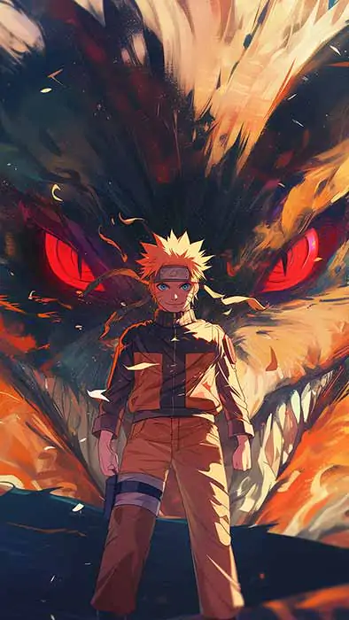 Fond d'écran Naruto et Kurama à Neuf Queues en 4K. art anime épique le légendaire renard pour ordinateur de bureau et téléphone mobile