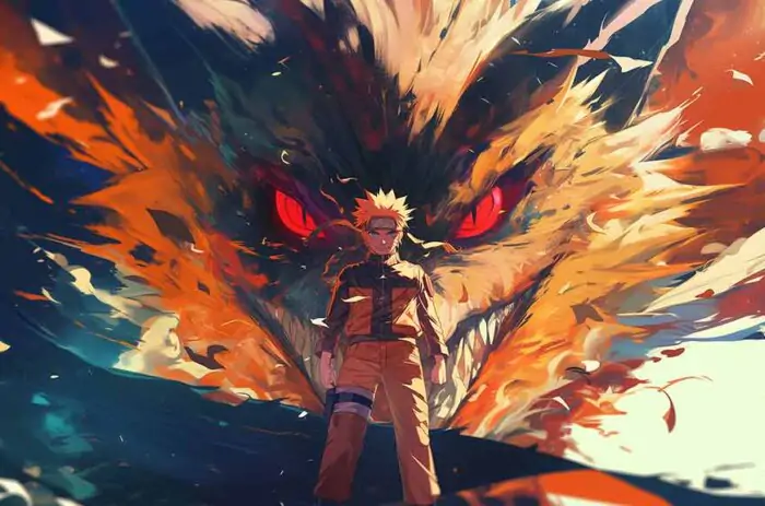 Fond d'écran Naruto et Kurama à Neuf Queues en 4K. art anime épique le légendaire renard pour ordinateur de bureau et téléphone mobile