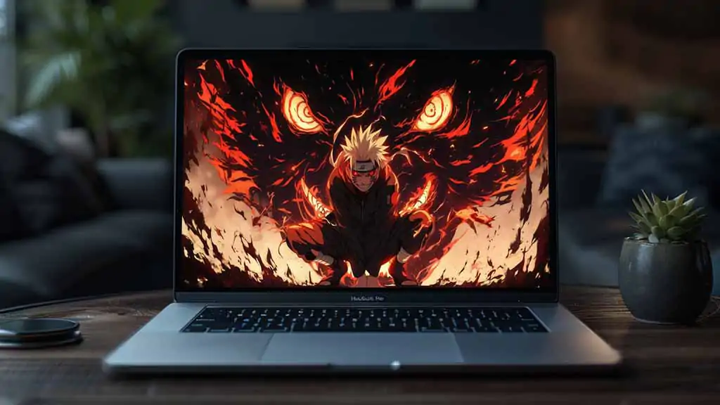 Naruto Nine Tails Chakra dark Mode 4K wallpaper, Kurama red glowing eyes fangs fire red chakra cloak Naruto Shippuden free download for PC & mobile phone