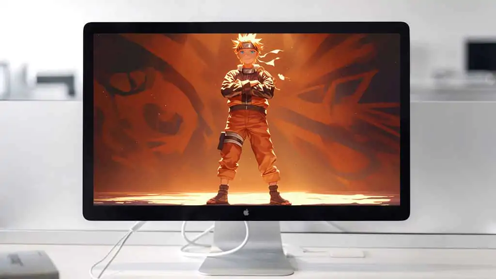 Young Naruto Uzumaki 4K wallpaper, kid Naruto orange jumpsuit Leaf Village headband glowing background free download for PC & mobile phone