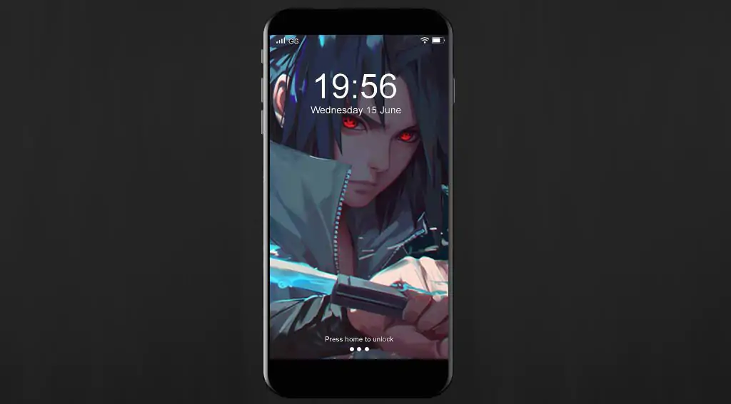 Sasuke Uchiha wielding glowing blue katana with Sharingan eyes activated, dark aesthetic Naruto Shippuden anime fan art