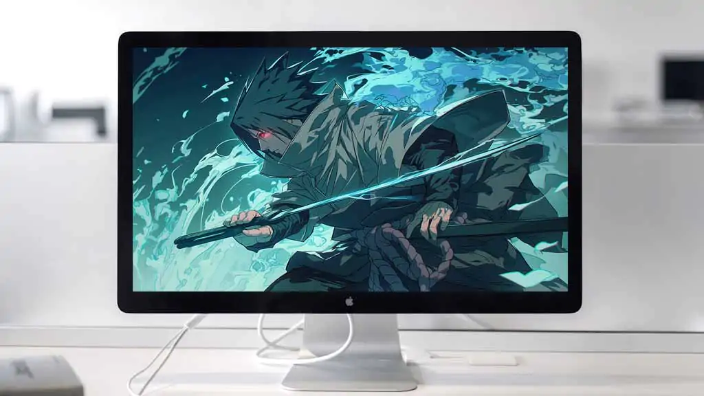 Sasuke Sharingan katana fond d'écran 4K HD avec chakra bleu Parfait pour les fans d'anime Naruto. gratuit pour Pc & mobile