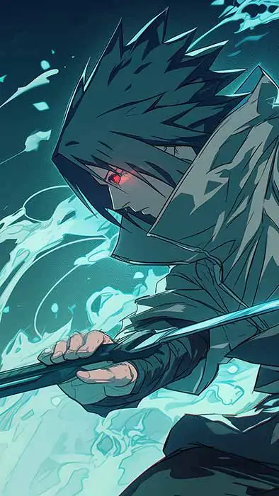 Sasuke Sharingan katana fond d'écran 4K HD avec chakra bleu Parfait pour les fans d'anime Naruto. gratuit pour Pc & mobile