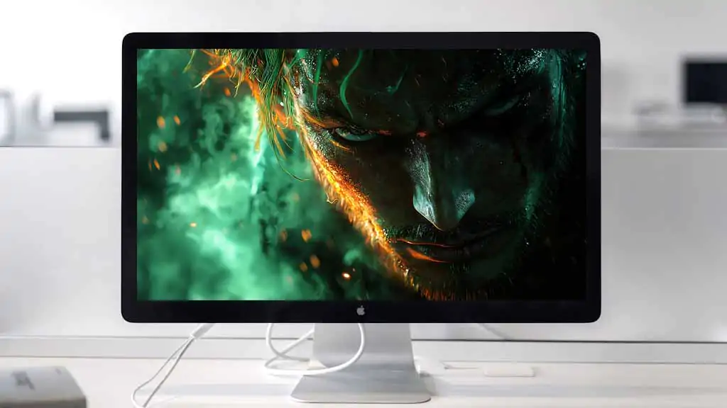 Roronoa Zoro close up portrait from One Piece anime with glowing green aura and fiery orange scar effect in 4K resolution