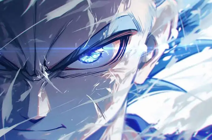 Superbe fond d'écran 4K de Gohan intense, avec ses yeux bleus et son expression féroce. Illustration épique Dragon Ball HD à télécharger gratuitement pour ordinateur et mobile.