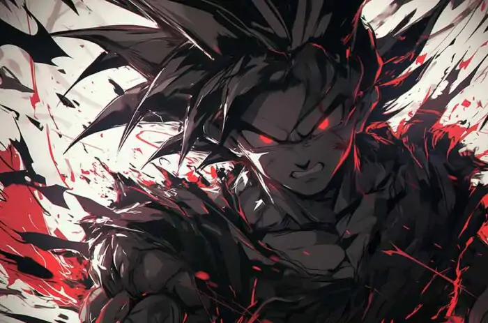 Goku Dragon Ball HD wallpaper 4K free download for Desktop laptop and Phones dynamic red and black ink splatter effects